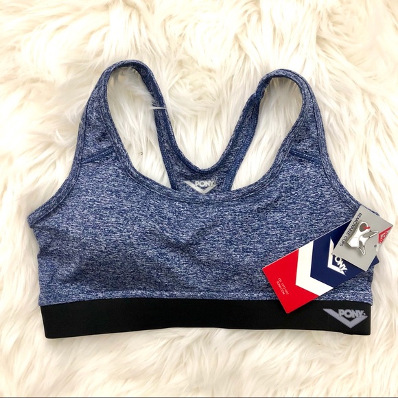 NWT Pony Blue Spacedye Racerback Padded Sports Bra - Picture 2 of 8